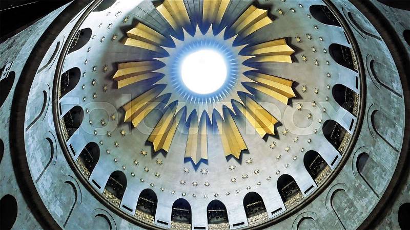 Dome over Jesus Christ empty tomb and rotunda in Jerusalem in the Holy Sepulcher Church. The Sepulchre Church and Empty Tomb the most sacred places for all ..., stock photo