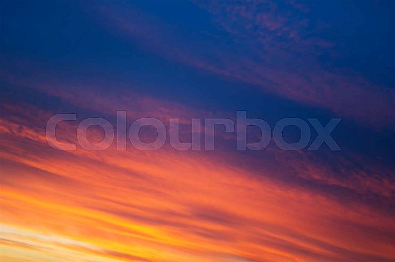 Sky background on sunset. Nature composition, stock photo