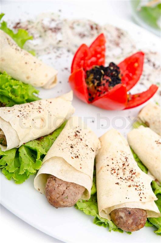 Chicken kebab in pita bread, stock photo