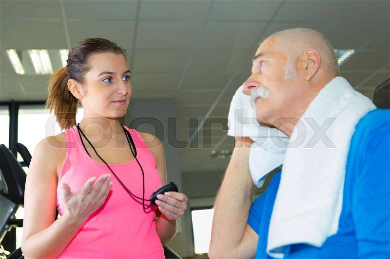 Elderly man sweating after the exercise, stock photo