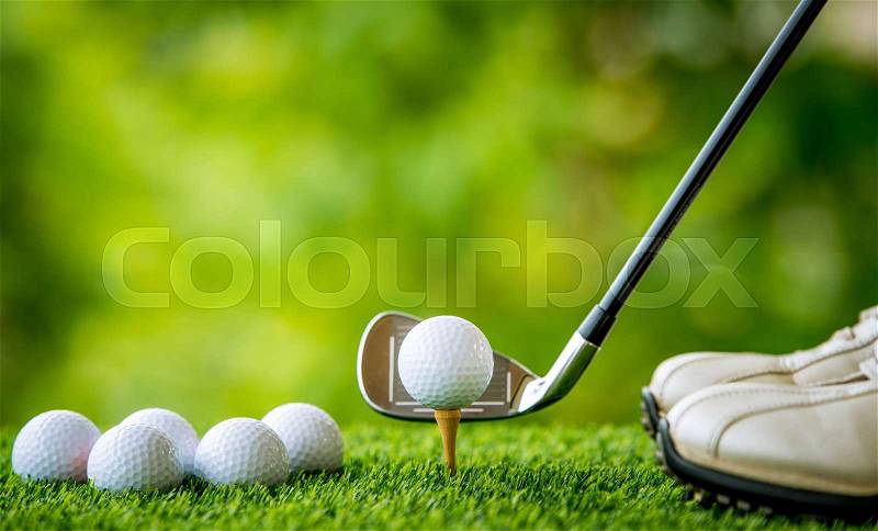 Golf tee off for practice, stock photo