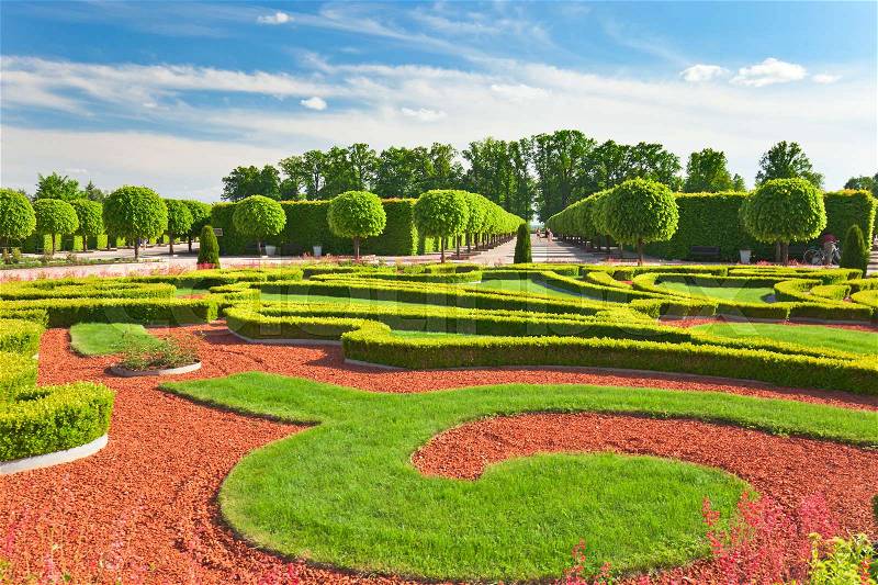 Traditional french garden. Rundale palace was built in 1740 , Latvia, stock photo