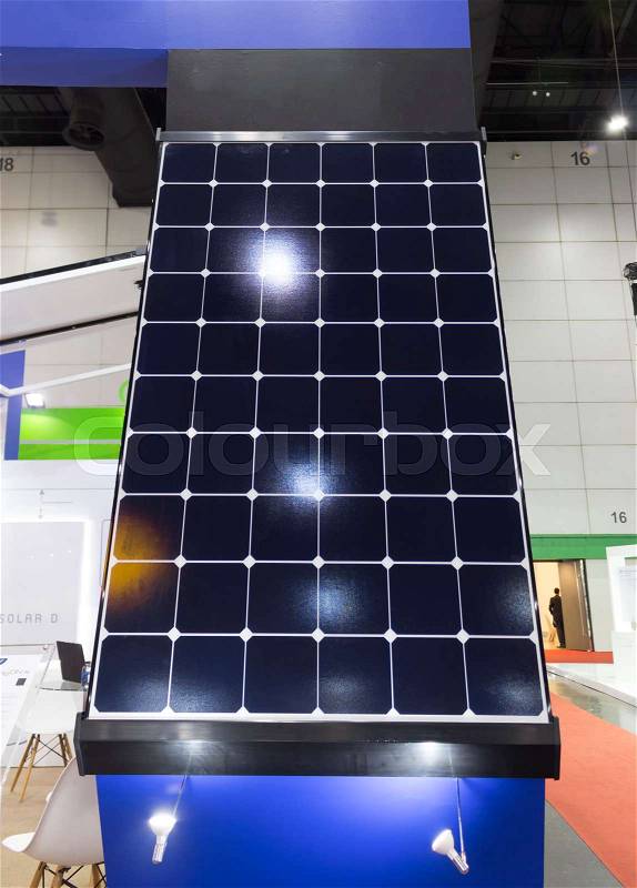 Solar panels Show in an Exhibition;solar energy;eco-friendly technology;Bangkok Thailand , stock photo