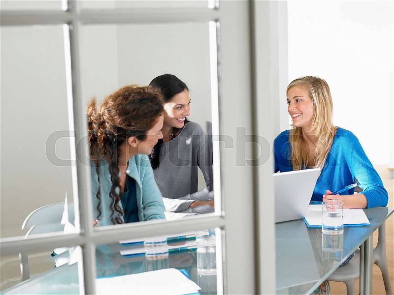 Business women working, smiling, stock photo