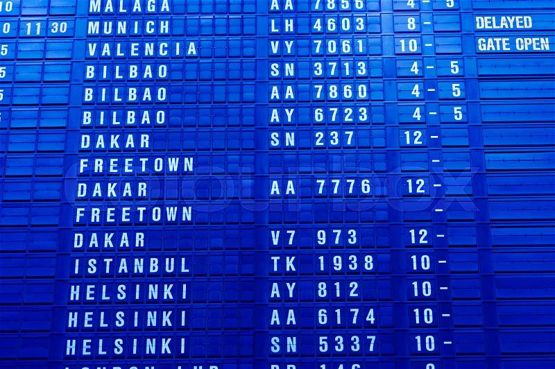 Airport information board, stock photo