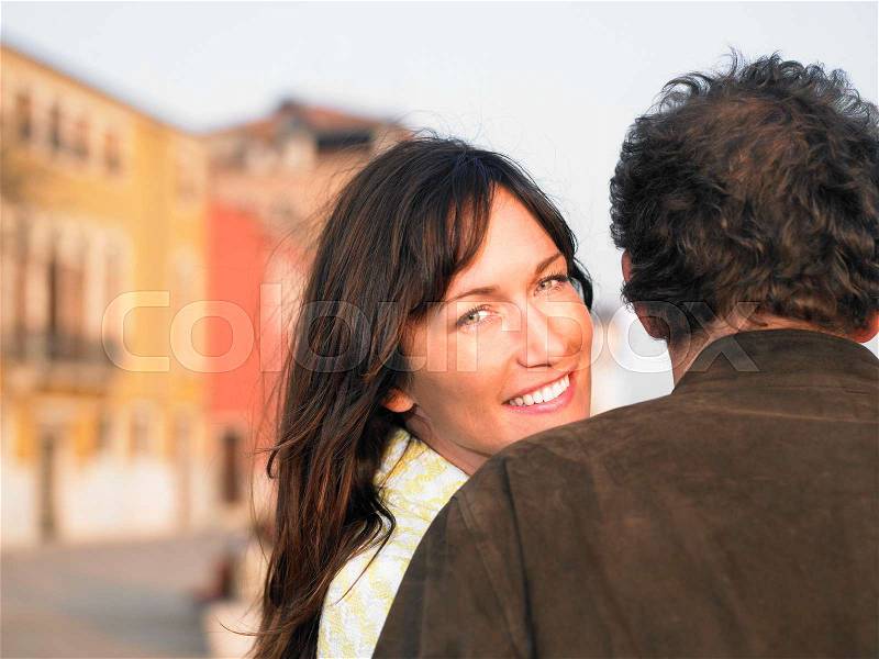 Rear view of couple woman turning back, stock photo