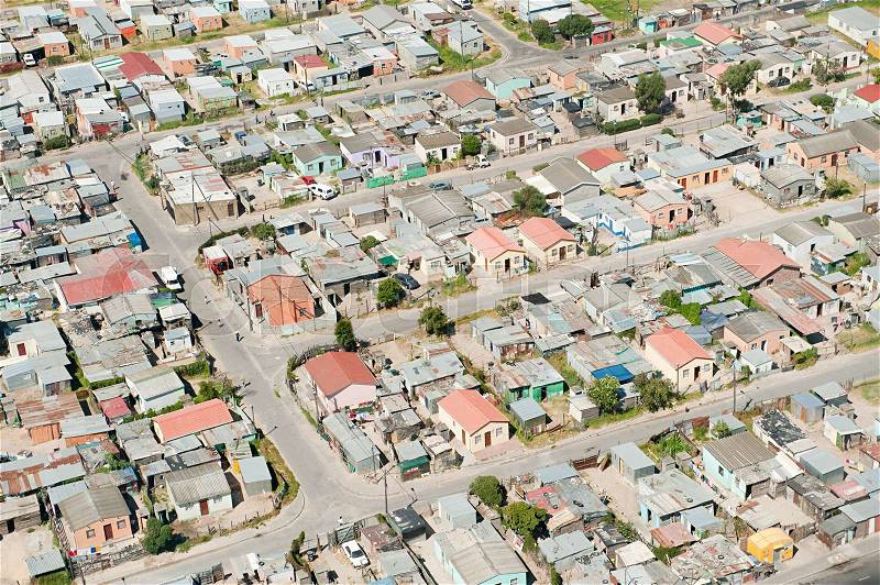 Aerial view of cape town shanty town, stock photo