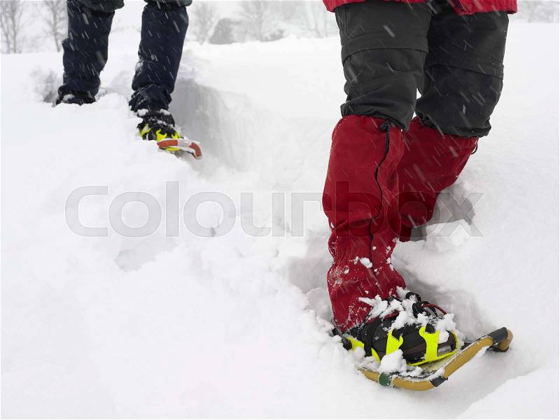 People trekking through the snow, stock photo
