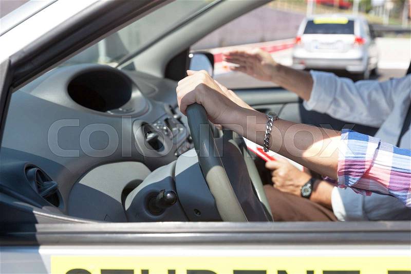 Student driver. Learning to drive a car, stock photo