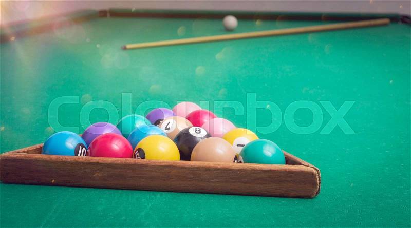 Billiard Balls in a pool table, stock photo