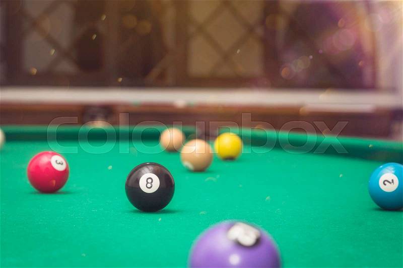 Billiard Balls in a pool table, stock photo
