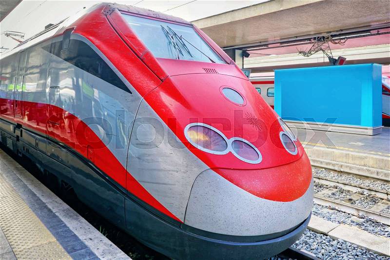 Modern train at Rome Train station in Italy, stock photo