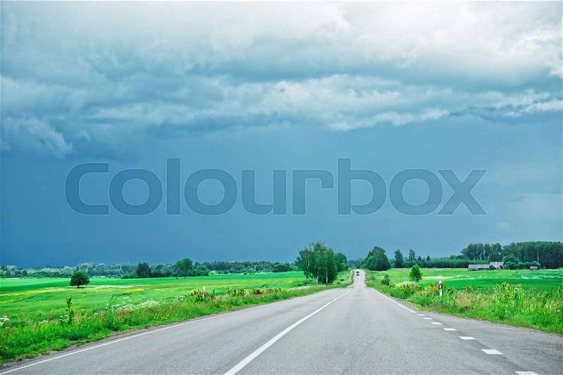 Road and Rural landscape, Lithuania, Baltic country, stock photo