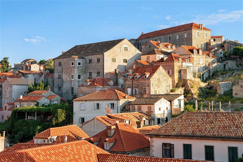 Panorama of the Old town Dubrovnik with red roof tile, Croatia, stock photo