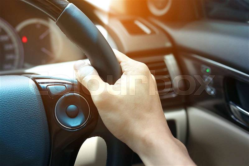 People journey drive vehicle car road trip travel in vacation summer holiday, hand driver chauffeur control steering wheel, stock photo