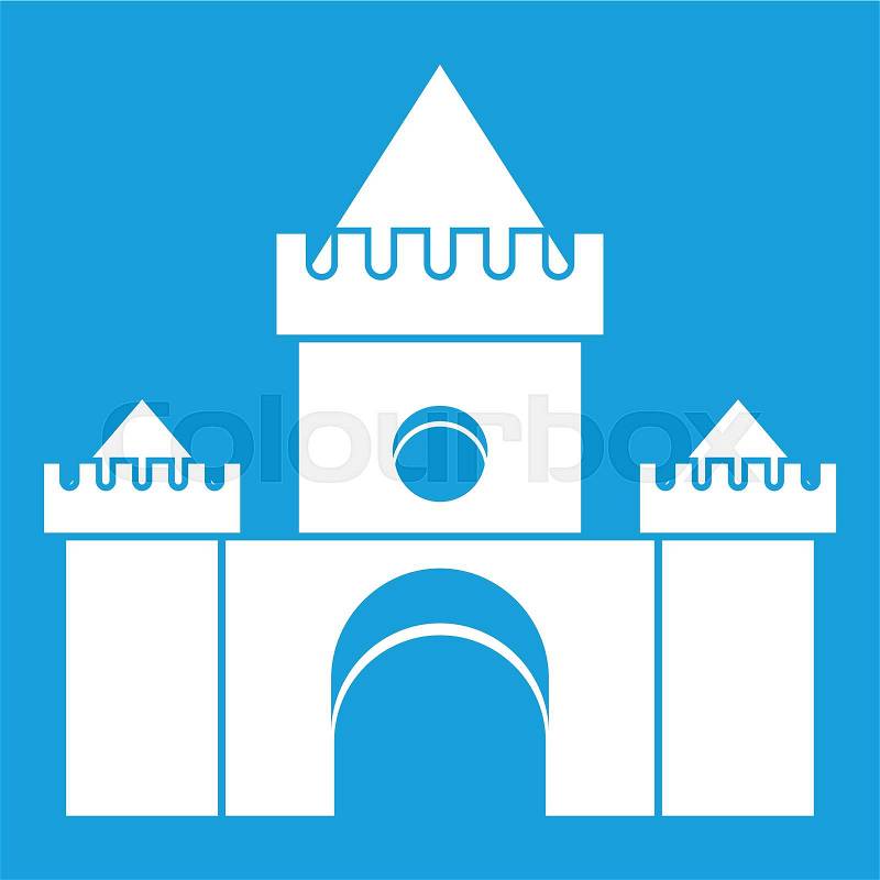 Fairytale castle icon white isolated on blue background vector illustration, vector