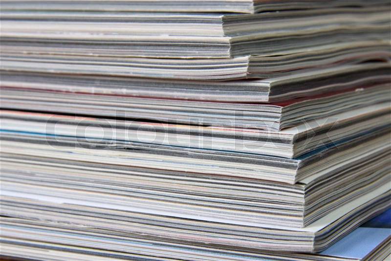 Detail pile of color magazines, stock photo