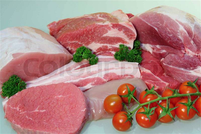 Raw pork, beef and chicken meat, stock photo