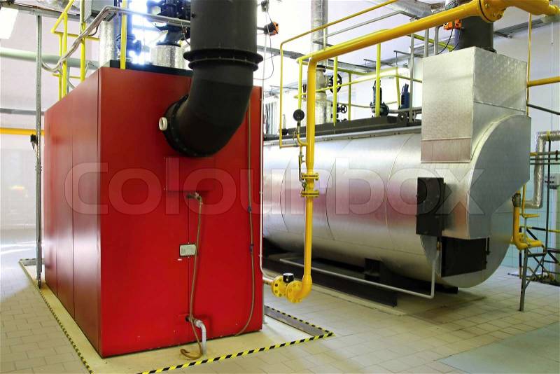 Gas steam boiler, Interior independent modern gas boiler-heating, stock photo