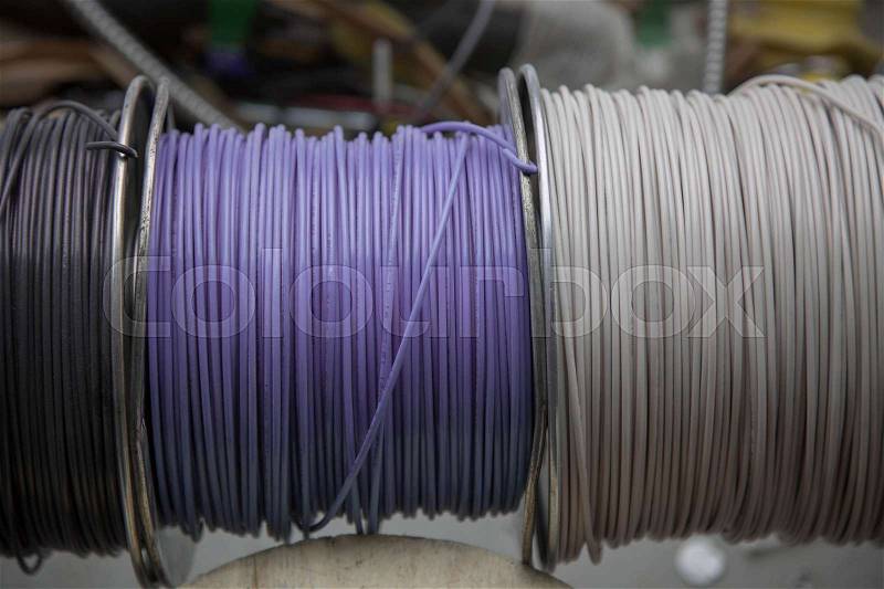 Background big blue grey white industrial cables , stock photo