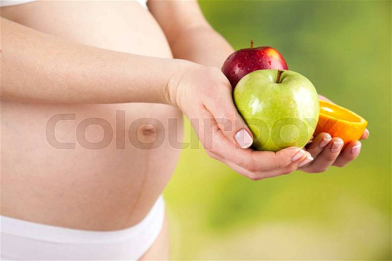 Nutrition and diet during pregnancy, fruits and vegetables, stock photo