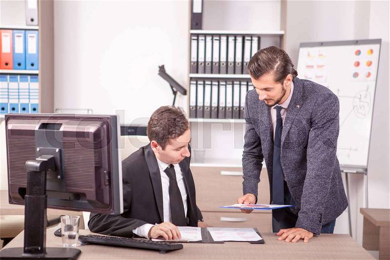 Businessman in formal suits working in office. Teamwok and meetings. Professional communication, stock photo