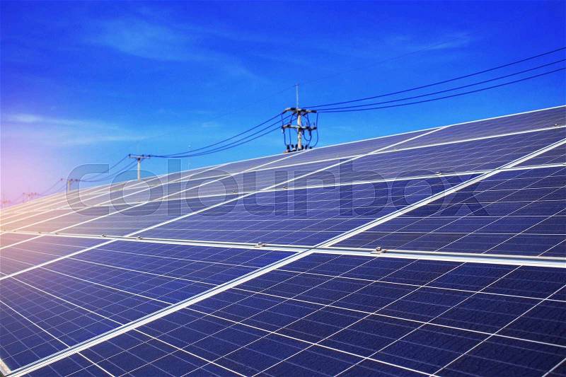 Solar panels at the blue sky, stock photo