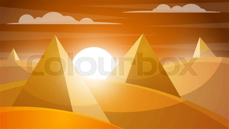Desert landscape. Pyramid and sun. Vector eps 10, vector