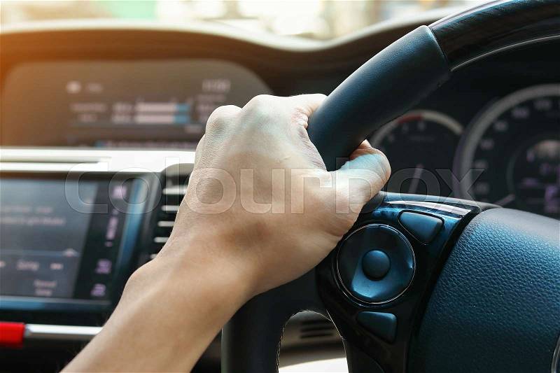 People journey drive vehicle car road trip travel in vacation summer holiday, hand driver chauffeur control steering wheel, stock photo