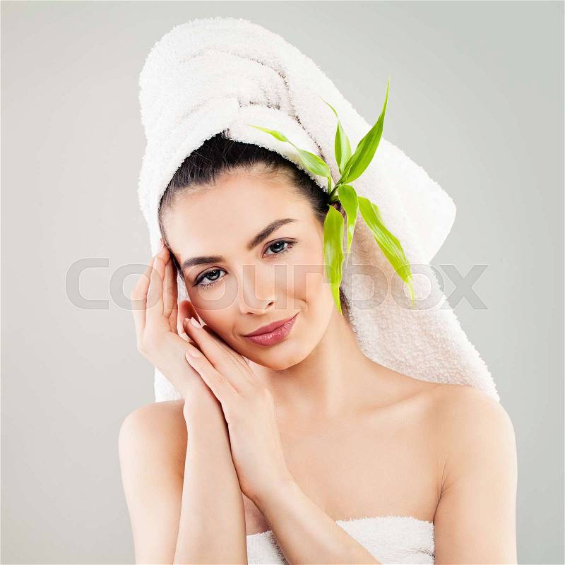 Spa Woman with Clear Skin after Bath. Skincare and Spa Treatment Concept, stock photo
