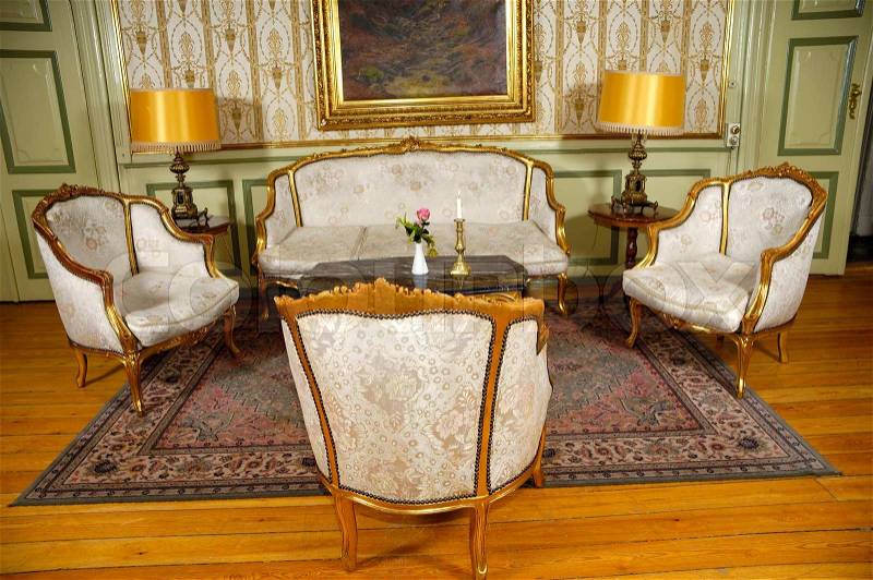 Elegant room with antique furniture, stock photo