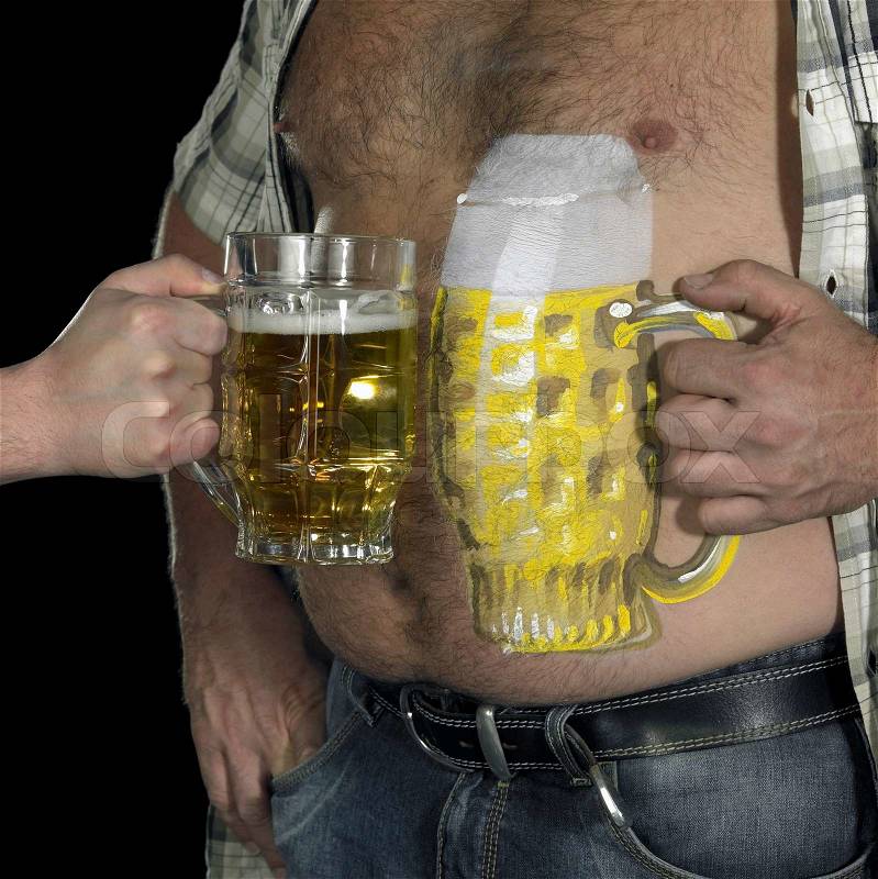 Man and painted beer belly, stock photo
