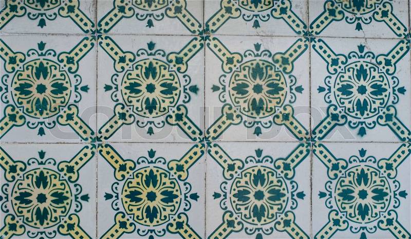 Detail of Portuguese glazed tiles, stock photo