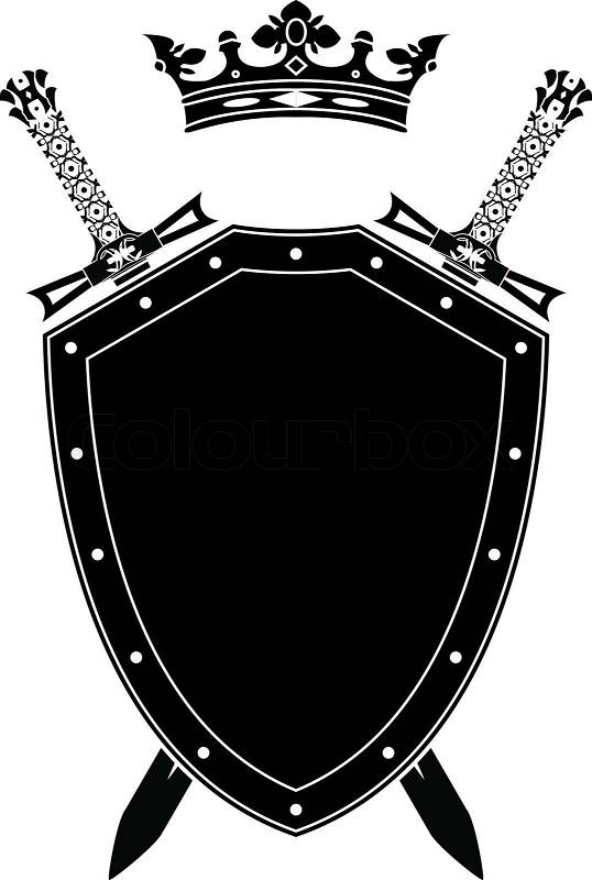 Shield, swords and crown. stencil. vector illustration | Vector ...