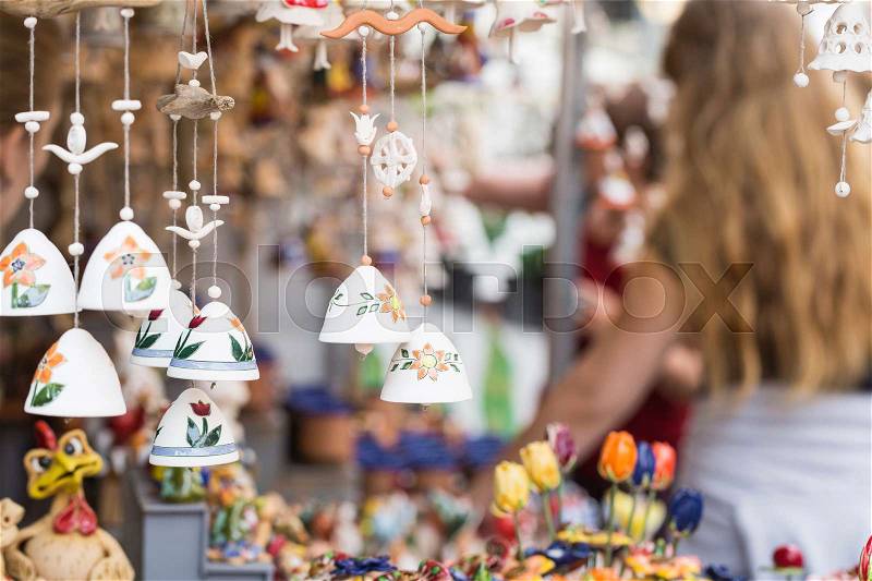 Ceramic bells as a souvenir in local traditional market, stock photo