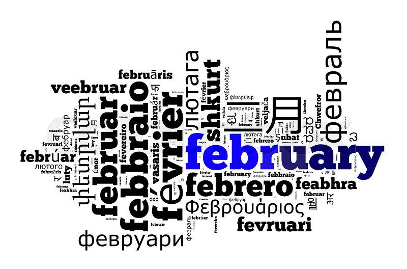 Word February in different languages word cloud concept, stock photo