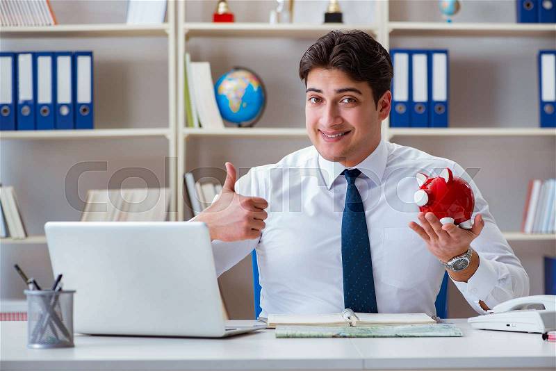 Businessman traveling agent working in the office, stock photo