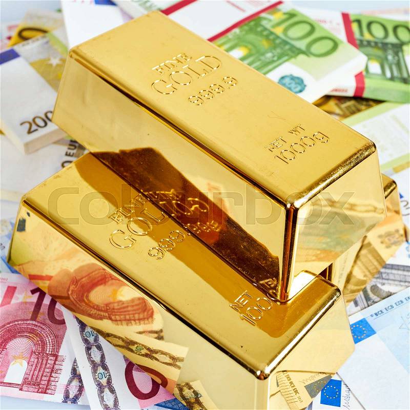 Gold bars, Financial, business investment concept. Gold Bars. Euro Money, stock photo