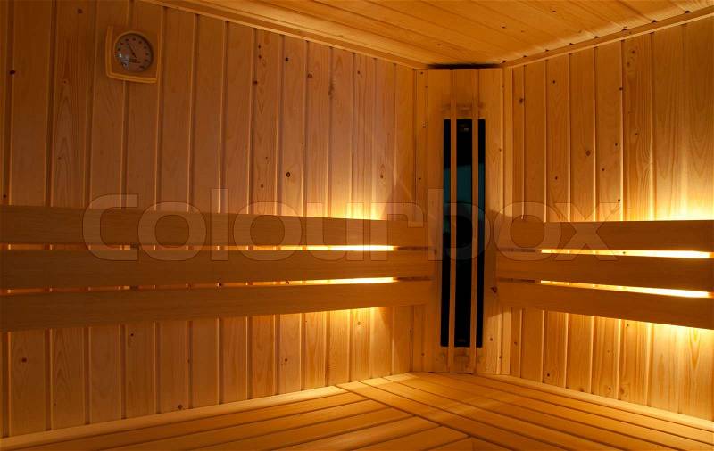 Infra red and finisch combined sauna with hygrometer, stock photo