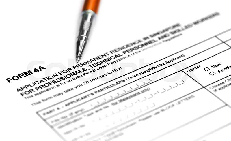 Visa application form details with ballpoint, stock photo
