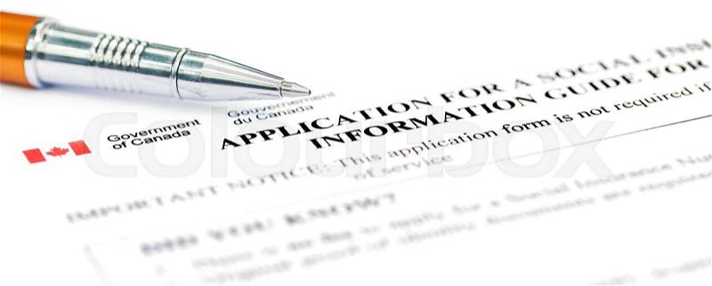 Application for social security Canada with a ballpoint, stock photo