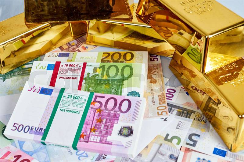 Gold bars, Financial, business investment concept. Gold Bars. Euro Money, stock photo