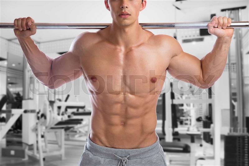 Bodybuilder bodybuilding muscles fitness gym body builder building abs strong muscular man studio, stock photo