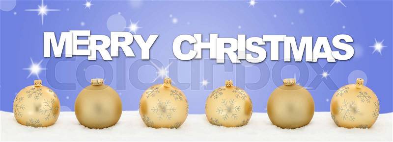 Merry Christmas golden balls banner decoration stars star background, stock photo