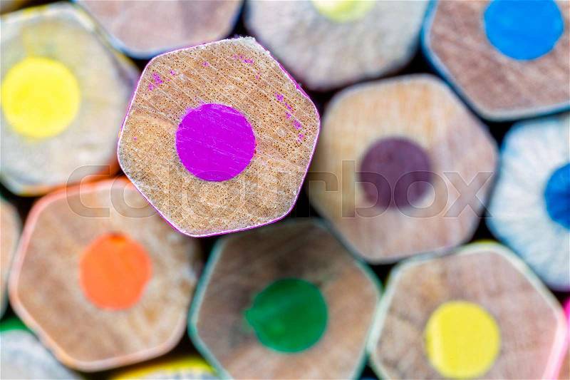 Back end of colored pencils, macro, stock photo