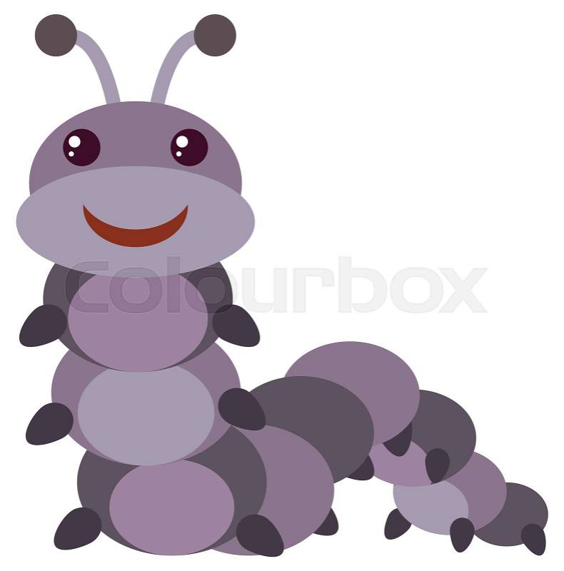 Purple caterpillar with happy face illustration, vector