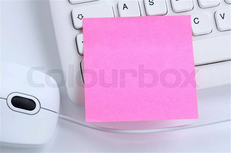 Empty blank pink notepaper note notes business concept copyspace copy space information message office computer keyboard, stock photo