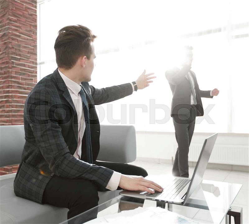 Concept of purpose.business background. businessman pointing at the screen, stock photo