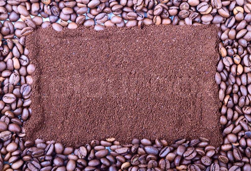 Background from fried grain and ground coffee, stock photo