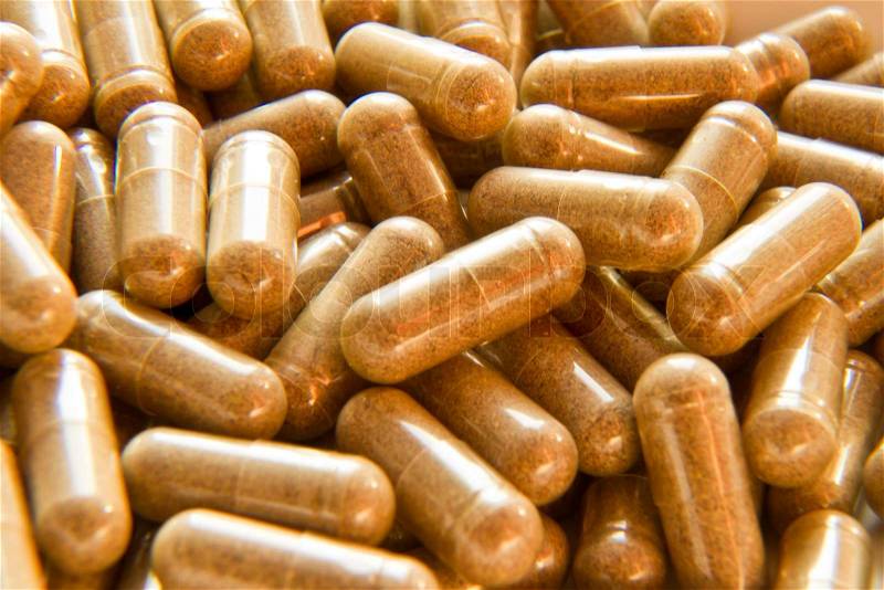 Close up of medical capsules, stock photo